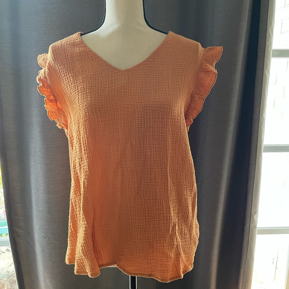 Women's Orange Ruffle Sleeve Top